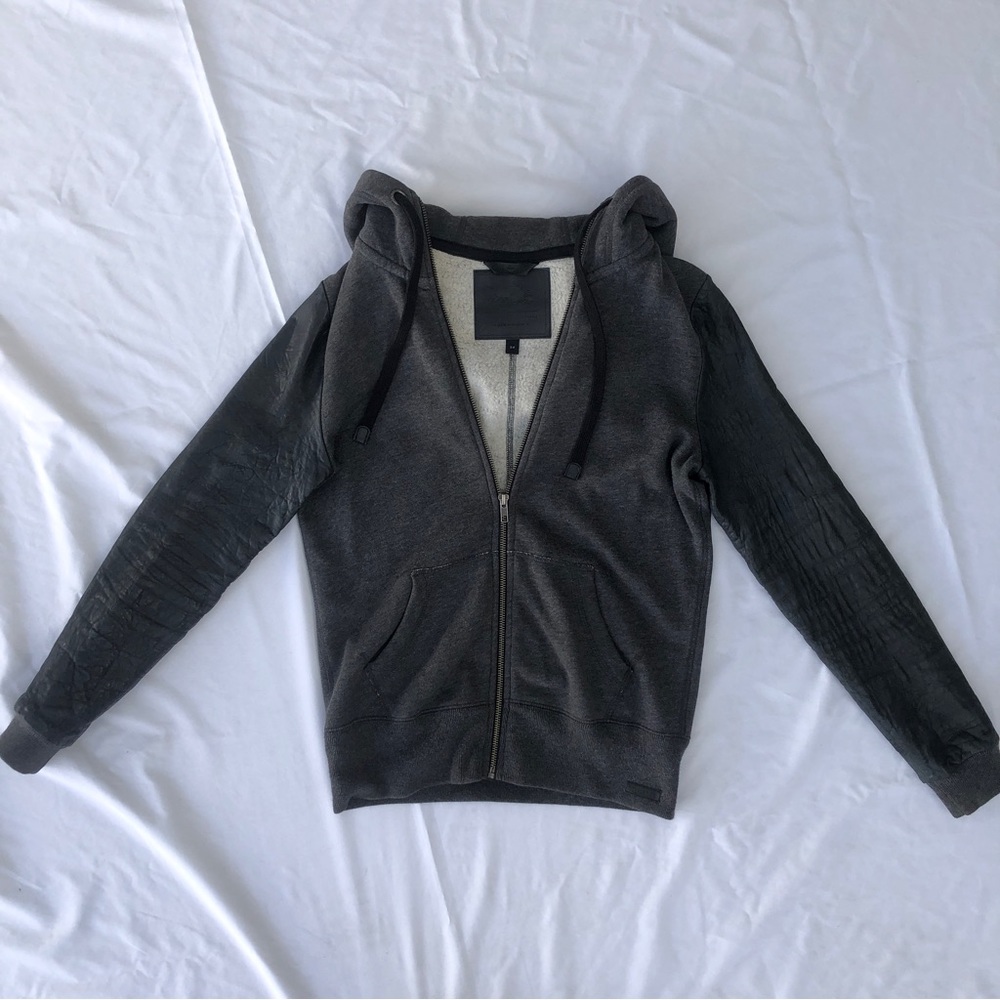 Roots leather/cotton zip-up hoodie